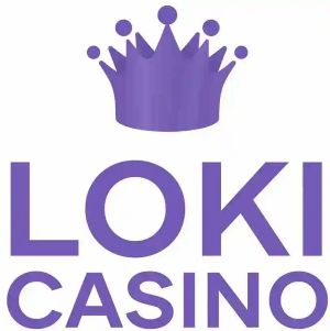 Loki Casino Logo mit lila Krone, Online‑Casino Marke